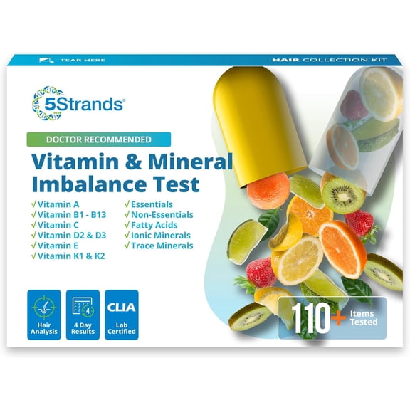 5Strands Nutrition Deficiency Test, 83 Vitamins, Minerals, Amino Acid Imbalances Tested, at Home Nutrition Test for Adults & Kids, Hair Analysis, Results in 5 Days