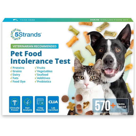 5Strands Pet Food Intolerance Test, at Home Sensitivity Test for Dogs & Cats, 575 Items, Hair Analysis, Accurate for All Ages and Breed, Results in 5 Days - Protein, Grain, Preservatives