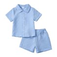 thumbnail image 1 of 5T Baby Boys Clothes 5T Boys 2PCS Summer Outfits Set Solid Color Lapel Design Toddler Boys Short Sleeve Shirt Top Shorts Set Light Blue, 1 of 7