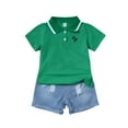 thumbnail image 1 of 5T Baby Boys Clothes 5T Boys 2PCS Summer Outfits Set Toddler Boys Short Sleeve Polo Shirt Top Denim Shorts Set Green, 1 of 7