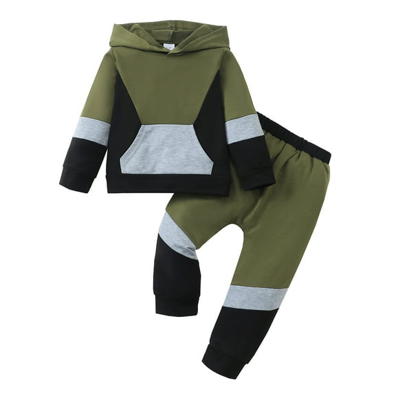 5T Baby Boys Clothes 6Y Boys 2PCS Hoodie Outfits Set Color-Blocked Little Boys Long Sleeve Hoodie Top Pants Set Green