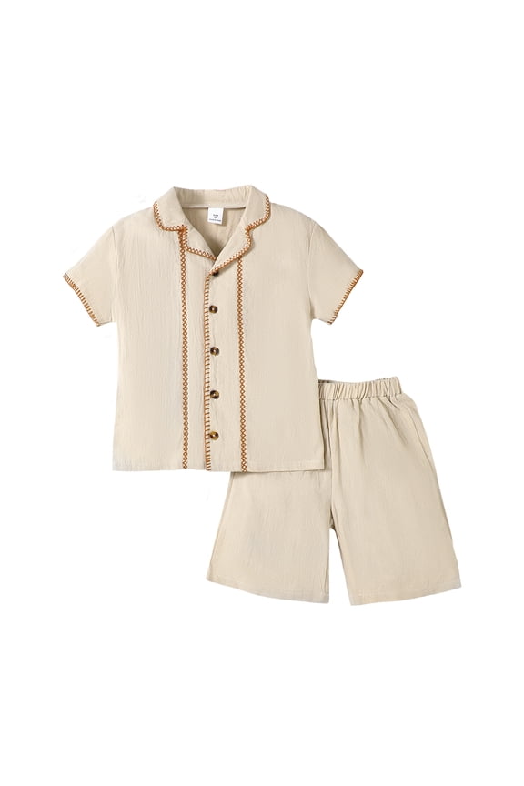 5T Baby Boys Outfits 5T Boys 2PCS Summer Short Sets Toddler Boys Short Sleeve Solid Color Top Shorts Set Apricot