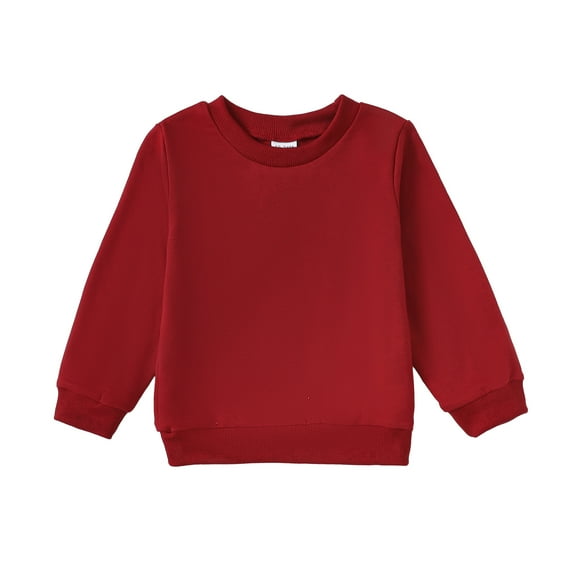 5T Baby Girls Clothes 6 Years Little Girls Tops Solid Color Round Neck Little Girls Long Sleeve T-shirts Red