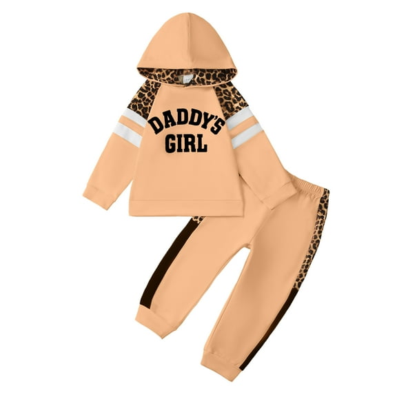 5T Baby Girls Clothes 6T Girls 2PCS Hoodie Outfits Set Letter Print Little Girls Long Sleeve Hooded Top Pants Set Khaki