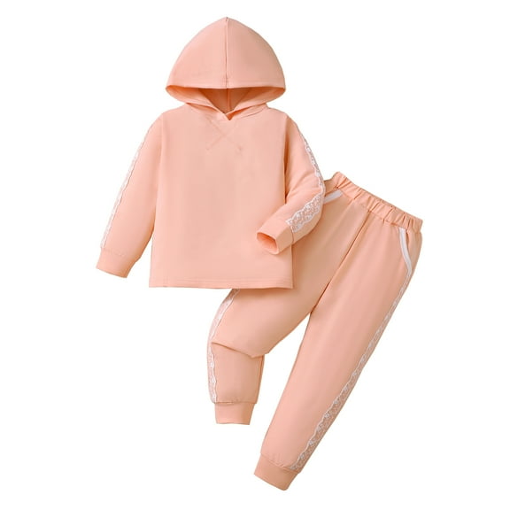 5T Baby Girls Clothes 6Y Girls 2PCS Hoodie Outfits Set Solid Color Little Girls Long Sleeve Hoodie Top Pants Set Pink