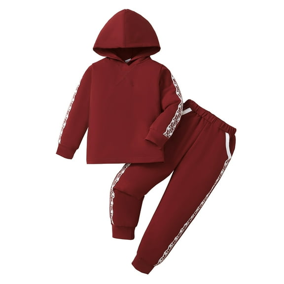 5T Baby Girls Clothes 6Y Girls 2PCS Hoodie Outfits Set Solid Color Little Girls Long Sleeve Hoodie Top Pants Set Red