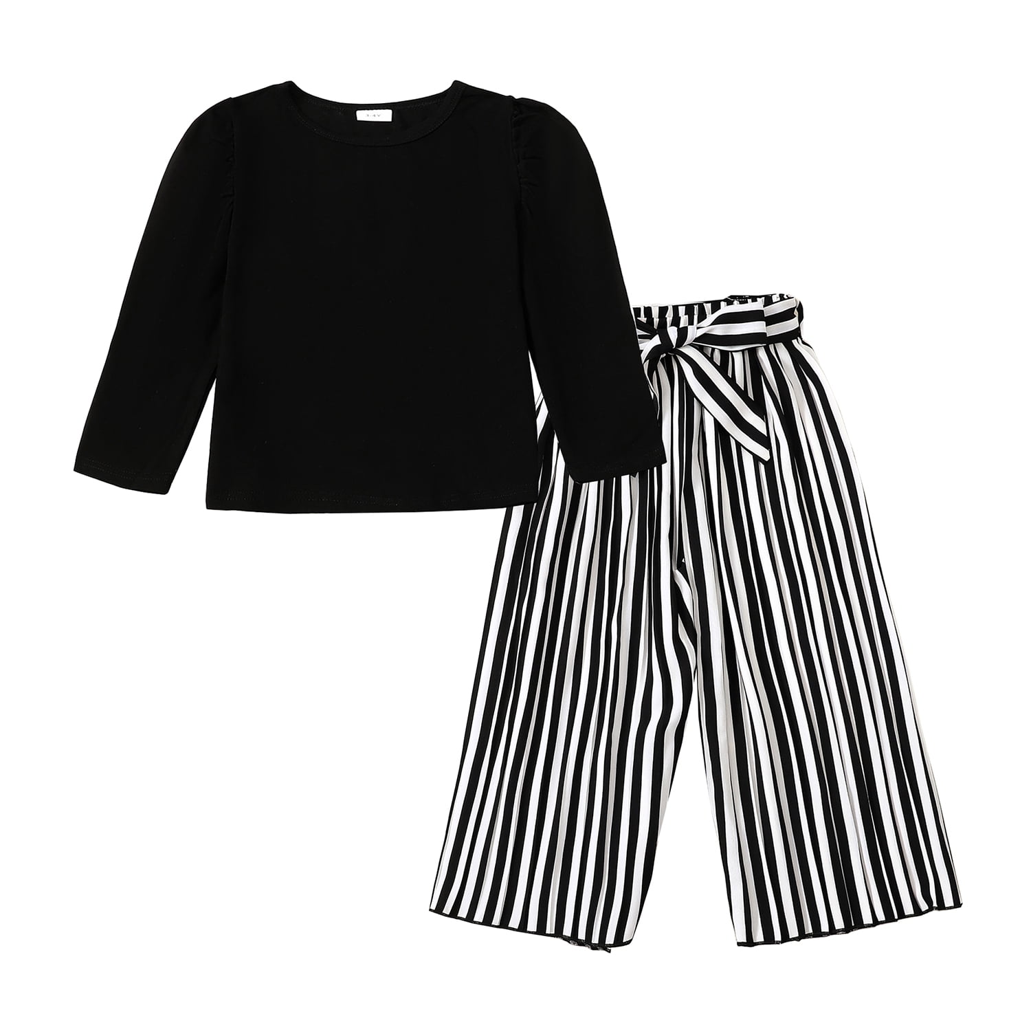 5T Baby Girls Clothes 6Y Girls 2PCS Outfits Set Round Neck Little Girls Long Sleeve Top Pants Set Black