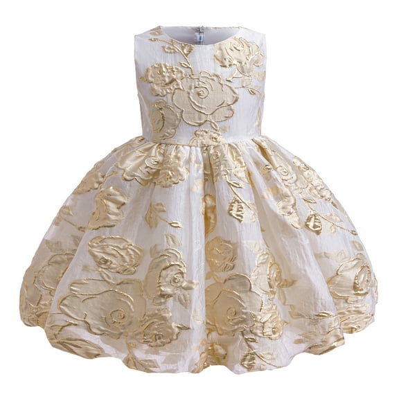 5T Baby Girls Dress Little Girls Princess Dress Jacquard Party Dress 6Y Girls Sleeveless Bubble Lantern Dress White