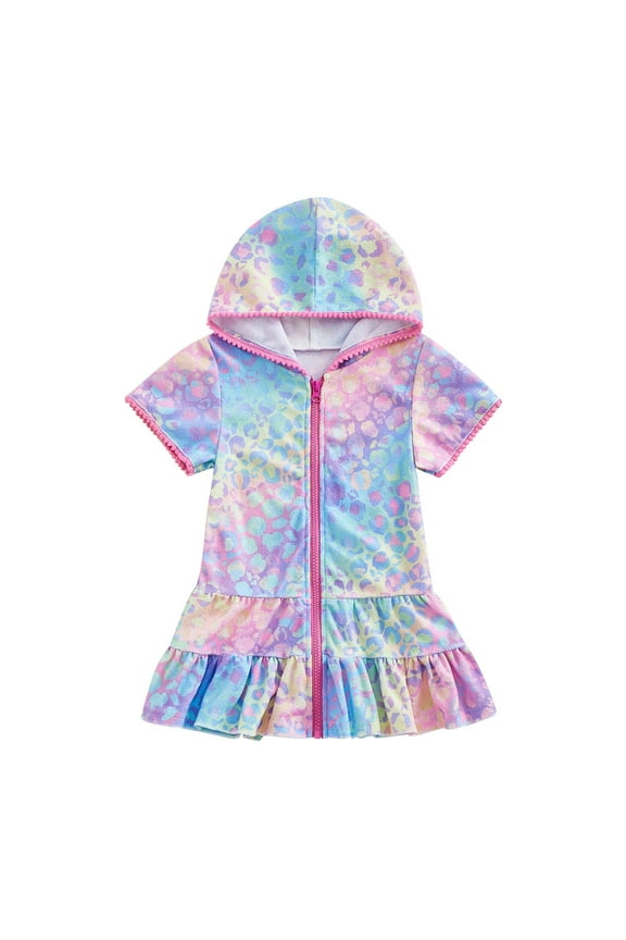 5T Bathing Suit Girls Long Sleeve Girls Swim Cover Up Kids Beach Swimsuit Coverup Terry Zip-Up Bathing Suit Beach Pool Clothes