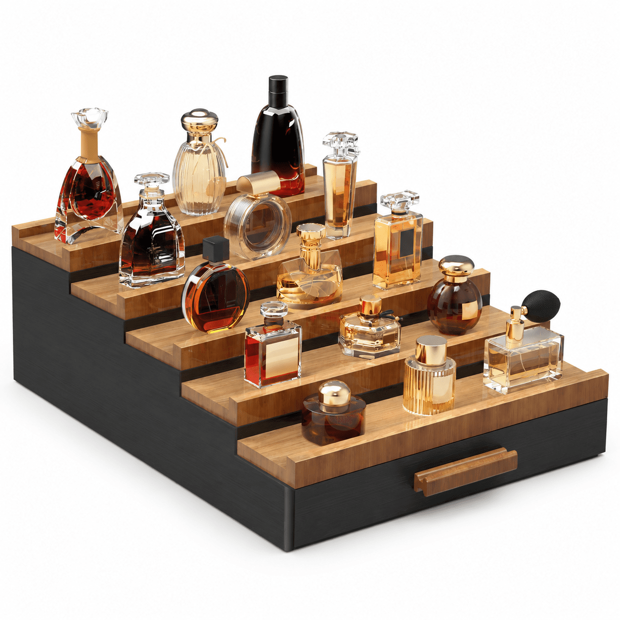 5T-Black Walnut Wooden 5 Tier Perfume & Cologne Organizer with Drawer ...
