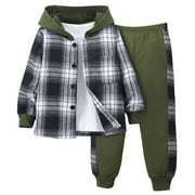 5T Boys 2 Piece Summer Outfits Button Plaid Hoodie Jacket & Sweatpants Sets 2 Pieces Boys Clothes Size 7 Boys Clothes