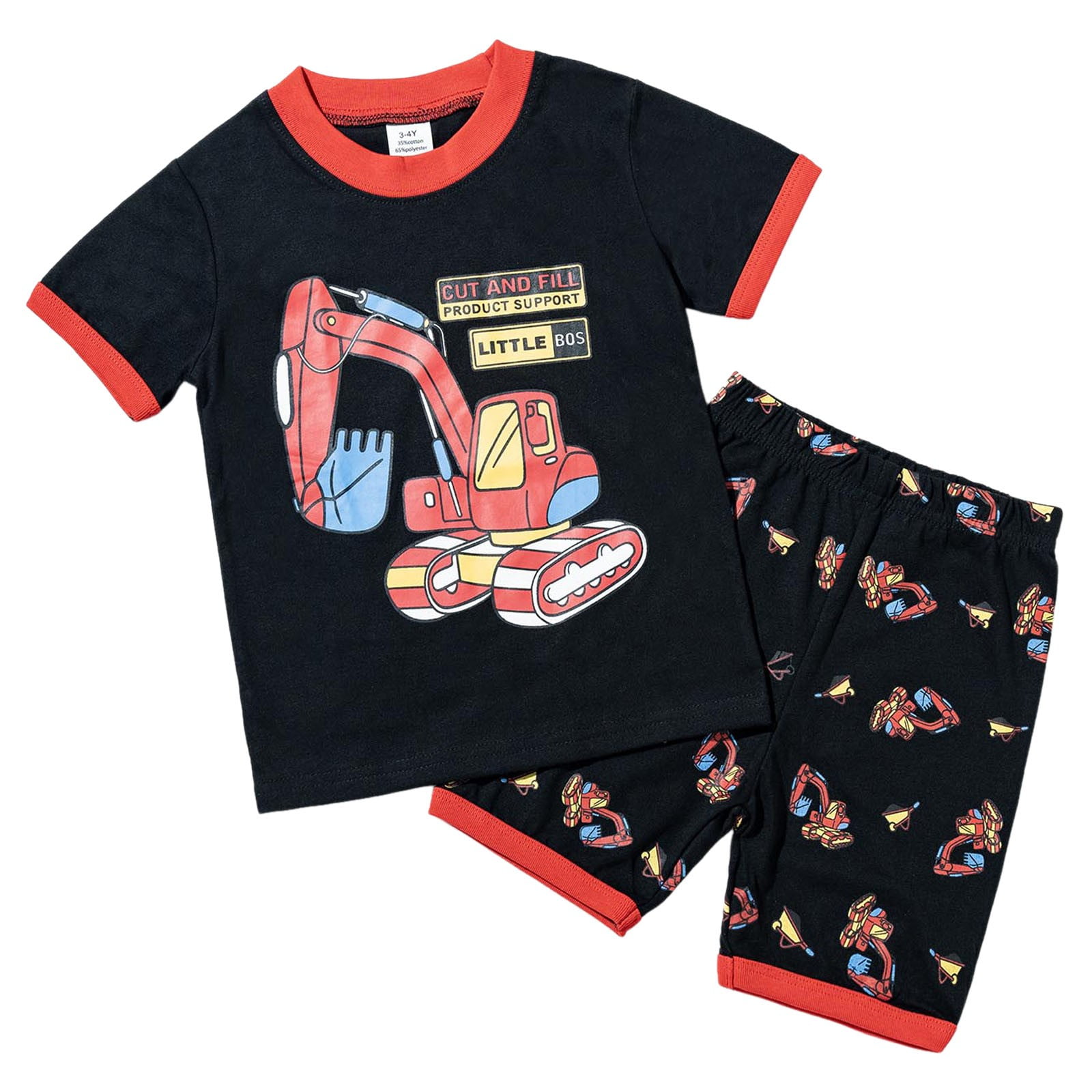 5T Boys Clothes 6 Year Old Boy Clothes Toddler Summer Set Car Printed Short Sleeve Shirt and Casual Shorts Boys Short Outfit cotton Black 5-6 Years