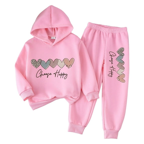 5T Girls Clothes Fall Girls 5T Outfits Girls Clothes Long-sleeve Love Heart Hoodie Pullover and Sweatpants Heart Print Hooded Outfits Set