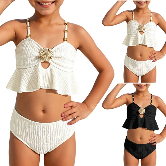5T Girls Swimsuit Sun Protection Girl's 2 Piece Swimsuits Disty Floral Ring Linked Bathing Suit Cute Bikini Sets