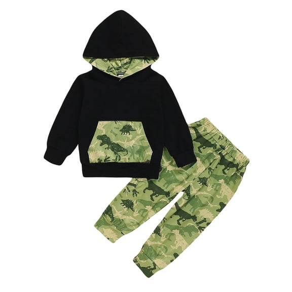 5T Kids Boy Clothes Little Boy 2PCS Outfits Long Sleeve Dinosaur Print Hooded Tops Pants Set 4-5T Baby Boy Fall Clothes