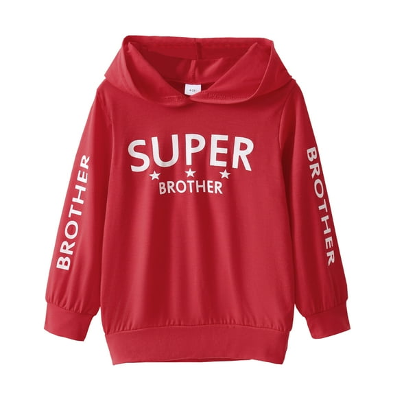5T Kids Boys Clothes Little Boys Long Sleeve Letter Print Hooded Tops 5-6 Years Boys Fall Winter Hoodie Tops Red