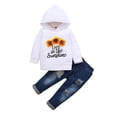 thumbnail image 1 of 5T Kids Girl Clothes Little Girl 2PCS Outfits Sunflower Print Long Sleeve Hooded Tops Ripped Jeans Pants Set 4-5T Little Girl Hoodie Outfits White, 1 of 7