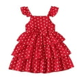 thumbnail image 1 of 5T Kids Girls Clothes Little Girls Dress 5-6 Years Little Girls Sleeveless Suspender Dress Layered Polka Dots Dress Red, 1 of 8