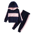 thumbnail image 1 of 5T Kids Girls Clothes Little Girls Fall Winter Outfits 5-6 Years Girls Letter Print Long Sleeve Hooded Top Pants Set Blue, 1 of 7
