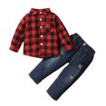 thumbnail image 1 of 5T Little Boys Outfits 6Y Boys 2PCS Fall Winter Clothing Set Little Boys Long Sleeve Plaid Top Denim Pants Set Red, 1 of 8