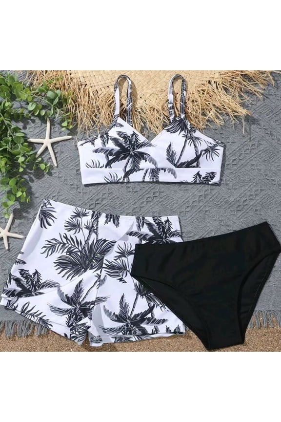 5T Swimsuit Girls Two Piece Girls' Beach Sport Wrap Around Bikini 3-Piece Swimsuit Bathing Suits Set with Beach Skirt Pink Bikini Set