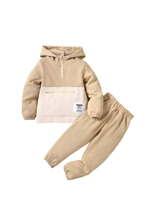 5T Toddler Baby Boys Clothes Baby Boys Outfits 5T Baby Boys Long Sleeve Hooded Top Pants 2PCS Set Apricot