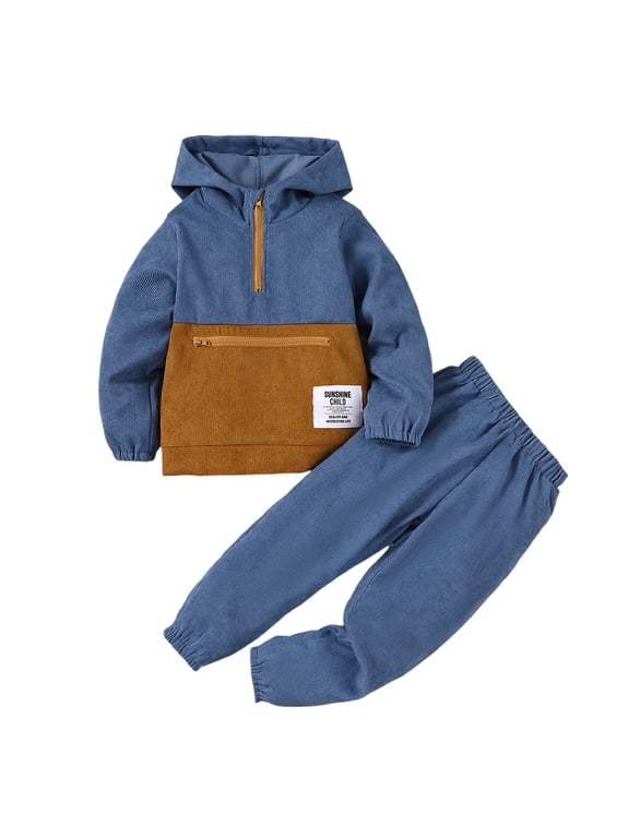 5T Toddler Baby Boys Clothes Baby Boys Outfits 5T Baby Boys Long Sleeve Hooded Top Pants 2PCS Set Blue