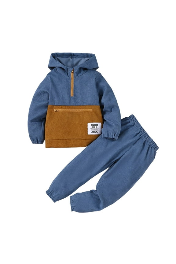 5T Toddler Baby Boys Clothes Baby Boys Outfits 5T Baby Boys Long Sleeve Hooded Top Pants 2PCS Set Blue