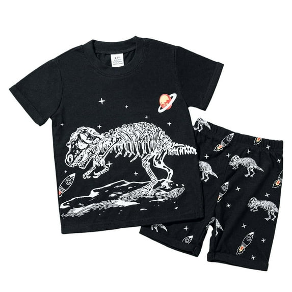 5T Toddler Boy Summer Clothes Set - Short Sleeve Cute Print T-Shirt & Matching Shorts, Cotton 2-8Y 4T Boys Clothes Toddler Boy Sets