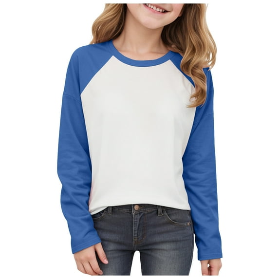 5T White Tshirt Light Blue Tshirt Girls Cotton Long Sleeve Shirts Fall Crewneck Tee Tops Casual Cute Blouse