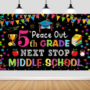 5TH Grade Graduation Backdrop,Peace Out 5TH Grade Next Stop Middle School Banner,Colorful Elementary School Classroom Graduation Party Supplies Photo Booth,7x5FT