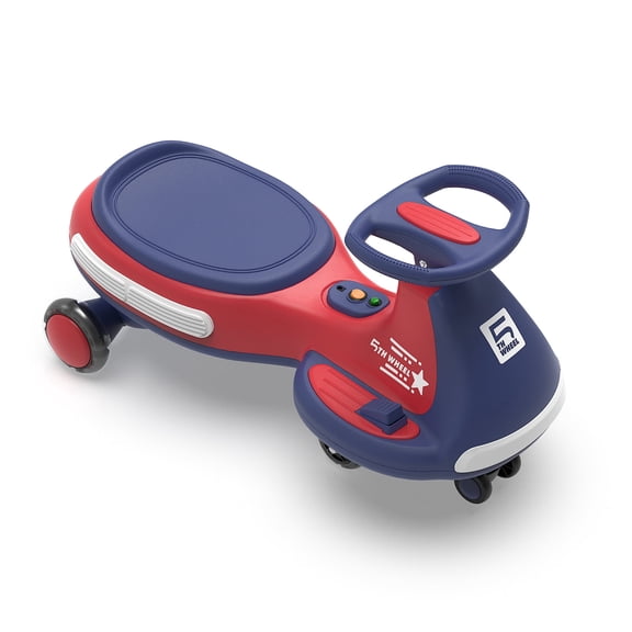 5TH WHEEL KW01 Electric Wiggle Ride On Car for Kids Ages 3+, Dual 45W Motors, 12V 4.5Ah Battery, LED Flashing PU Wheels, Music, 3-4.5 MPH, Supports Up to 110 lbs, Red and Blue