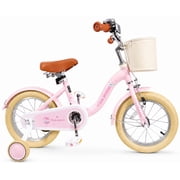 5TH WHEEL KB10-14 Kids Bike for Girls Ages 3-5, 14 Inch Kids Bicycle with Training Wheels, Basket & Bell, for Riders 36-47 Inches, Pink