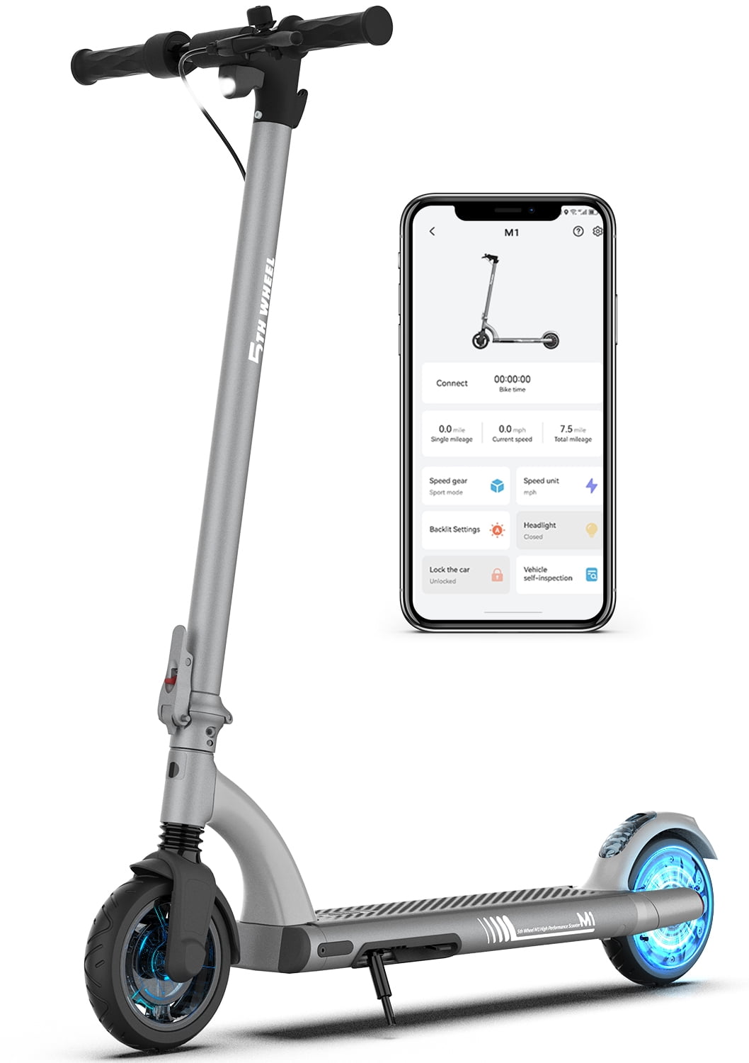 Electric Scooter - 5TH WHEEL M2 Electric Scooter Adults, 8.5″ Honeycomb Tire,  19 Miles Long Range & 15.5 Mph, Triple Brakes & Cushioning, Foldable with  Night Light Sport Scooters 220lbs Max Load 