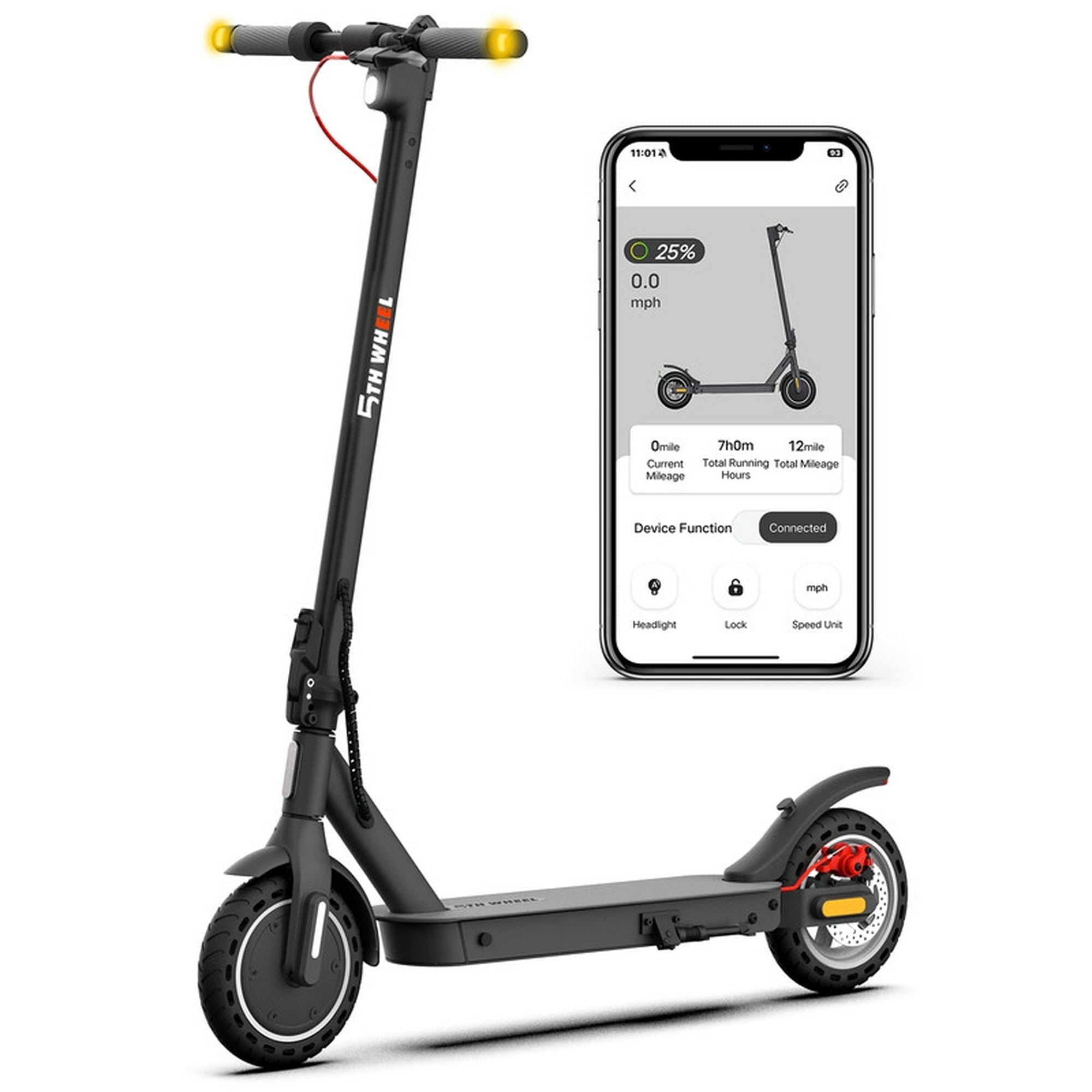 5TH WHEEL W09S 350W Electric Scooter with Turn Signal, 8.5 Solid Tires, 18mph & 20Miles Range, Folding Commuting E-Scooter for Adults with APP Control, Black