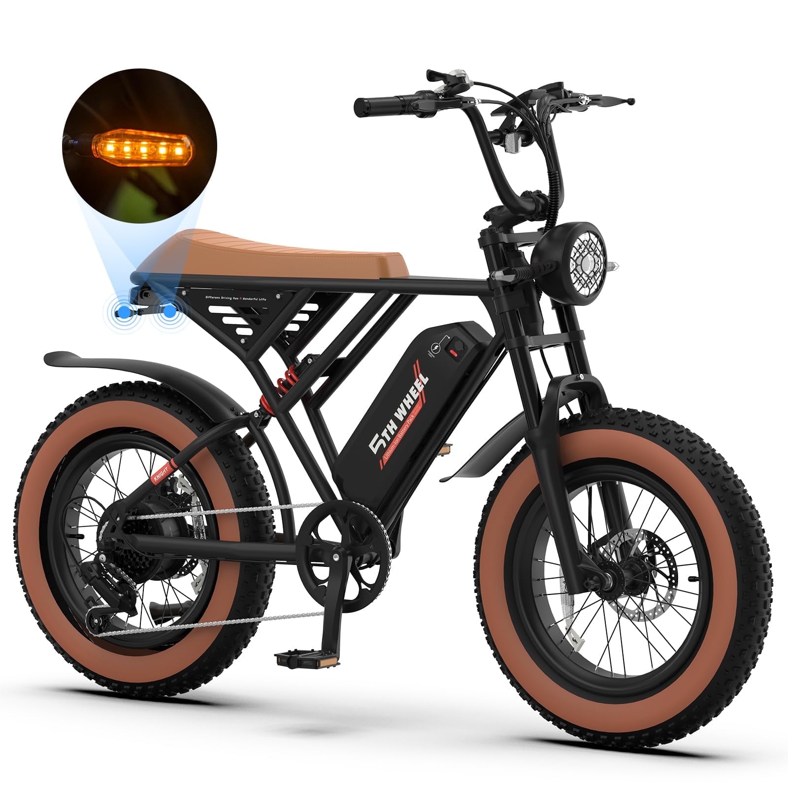 5TH WHEEL W16B 20" x 4" Fat Tire Electric Bike, 750W Motor Adult Ebike with 48V 15.6Ah Removable Battery, Electric Bicycle with 7 Speed, UL2849