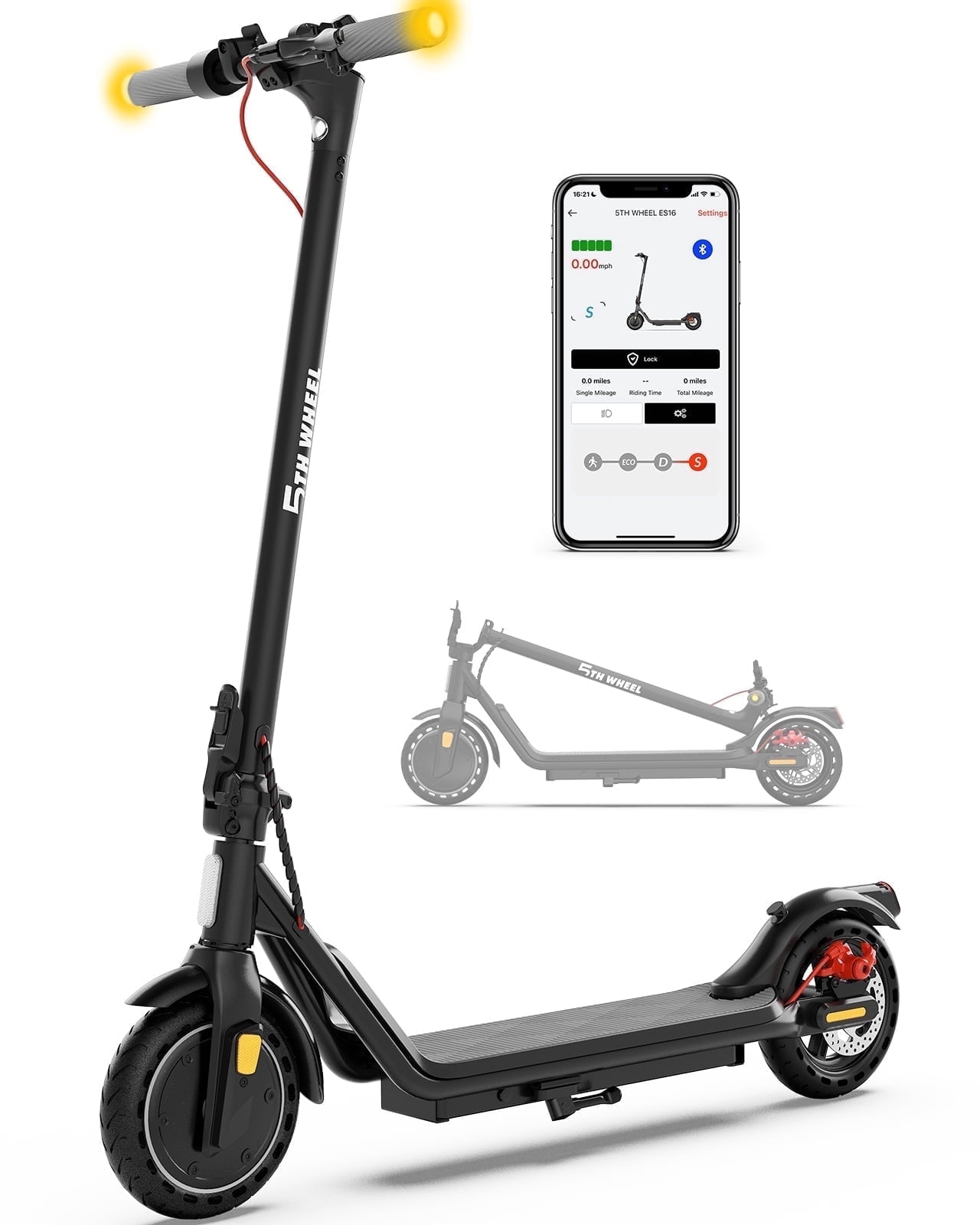 5TH WHEEL W16S 300W Electric Scooter with Turn Signal, 8.5” Solid Tires, 18mph & 12Miles Range, Folding Commuting E-Scooter for Adults with APP Control, UL 2272