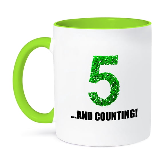 3dRose, 5th Anniversary. And counting. Intricate numbers design., 11oz Two-Tone Green Mug