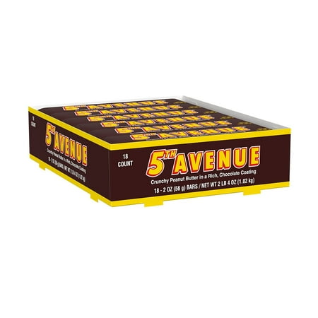 5Th Avenue Chocolatey Coated Crunchy Peanut Butter Candy Bars, 2 Oz (18 Count)