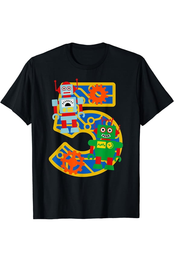 5Th Birthday Boy 5 Year Old Little Robot Robotics Engineer T-Shirt