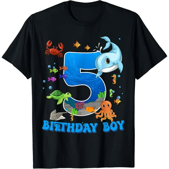 5Th Birthday Party Ocean 5 Year Old Sea Fish Birthday Boy T-Shirt
