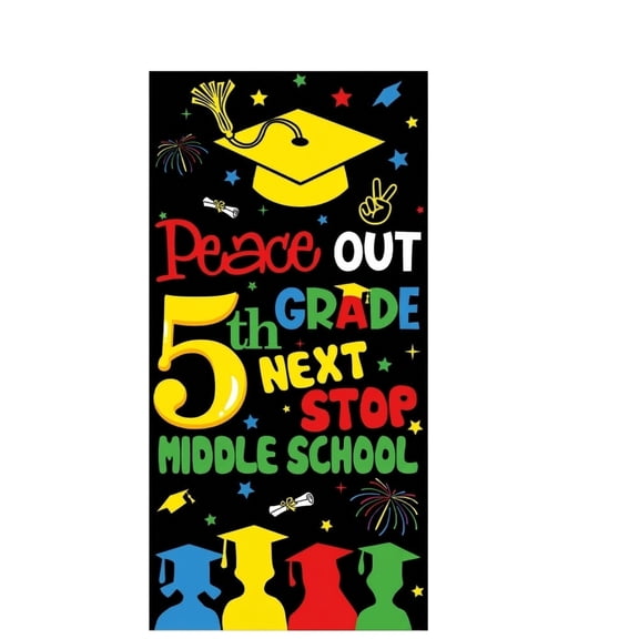 5Th Grade Graduation 2026, 2026 Graduation Party Decorations, Black Backdrop Cover, Multicolor Print, 36X72 In, 1 Pc, Elementary Promotion Moving Up Ceremony