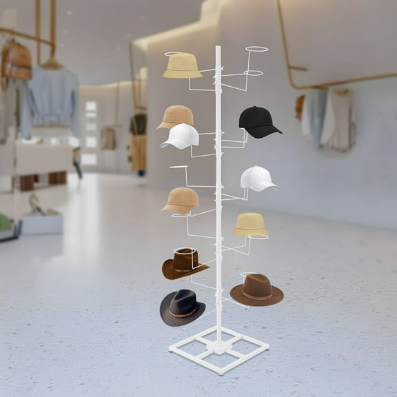5Tier 6.02ft Metal Rotating Hat Display Rack Free Standing Floor 20 Caps Headwear Stand