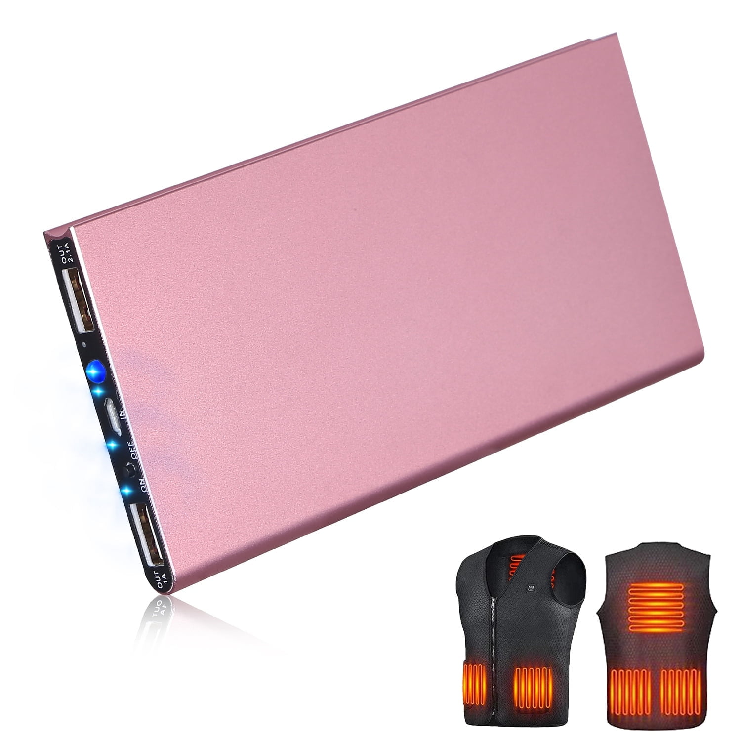 5V 2.1A Power Bank for Heated Vest Jacket 20000mAh Slim Lightweight Fast Charging Portable Charge with Dual USB Ports for Heated Clothing (1Pack, Rose Gold)