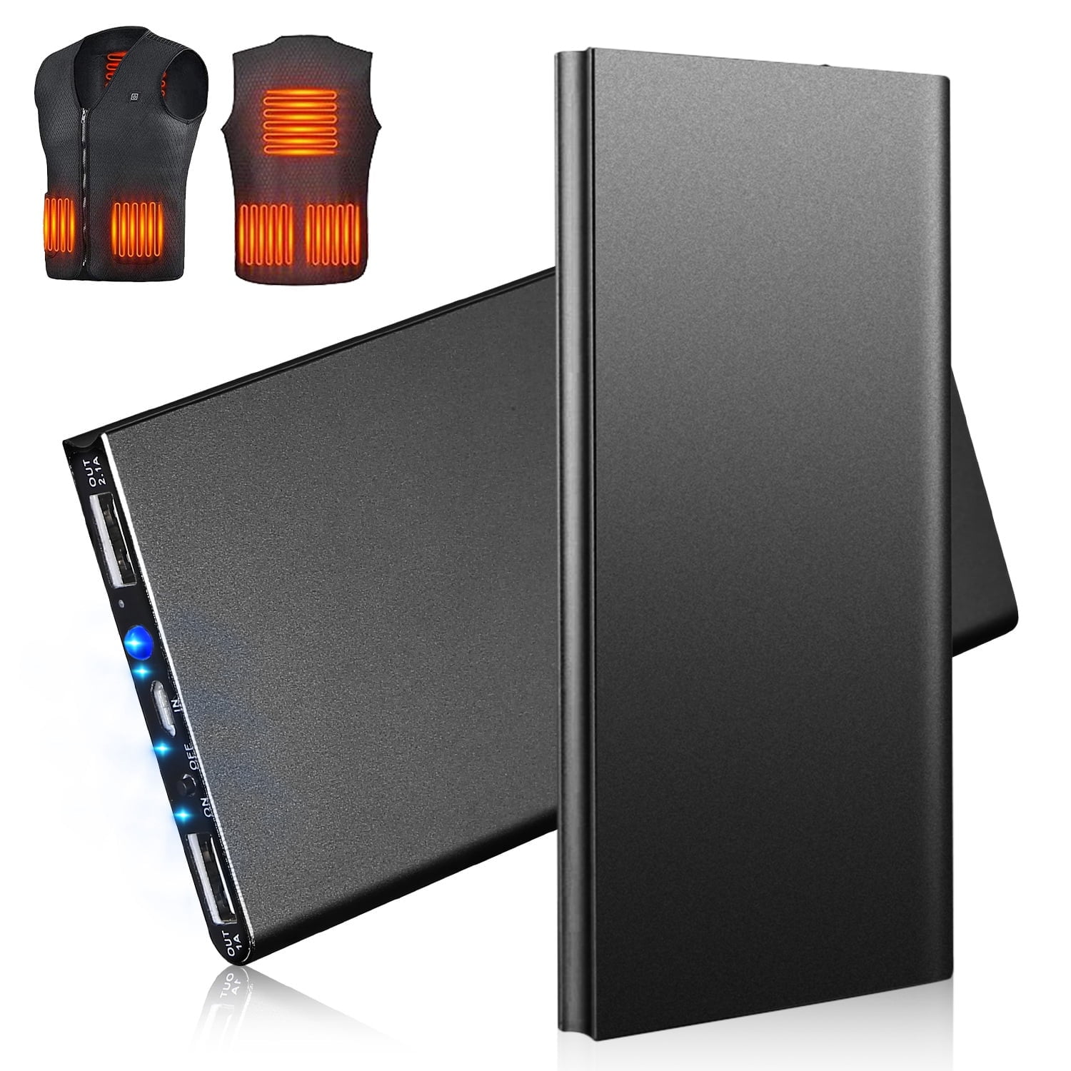 5V 2.1A Power Bank for Heated Vest Jacket 20000mAh Slim Lightweight Fast Charging Portable Charge with Dual USB Ports for Heated Clothing (2Pack, Black)