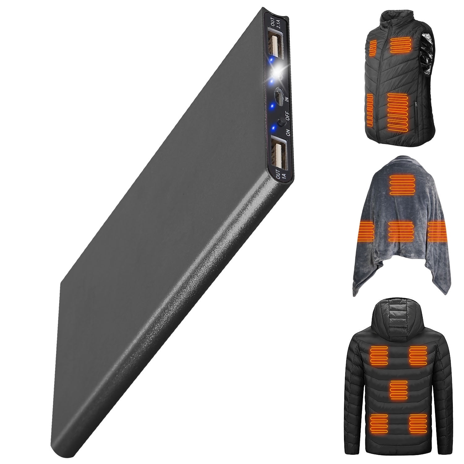 TeqHome 20000mAh Power Bank for Heated Vest Portable Charger 5V 2.1A Dual USB Ports Battery Pack for Heated Blanket Clothing Black