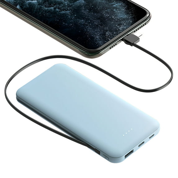 5V/2.1A Power Bank TeqHome 10000mAh Portable Phone Charger with LT & Type-C Double-ended Cable USB Cable Fit For IOSPhone Android Blue