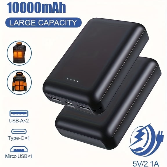 5V 2.1A Rechargeable Battery Pack for Heated Vest 10000mAh Battery with Multiple Input And Output Ports, Power Bank Suitable for Smart Phone, Bluetooth Earphone, Smart Watch