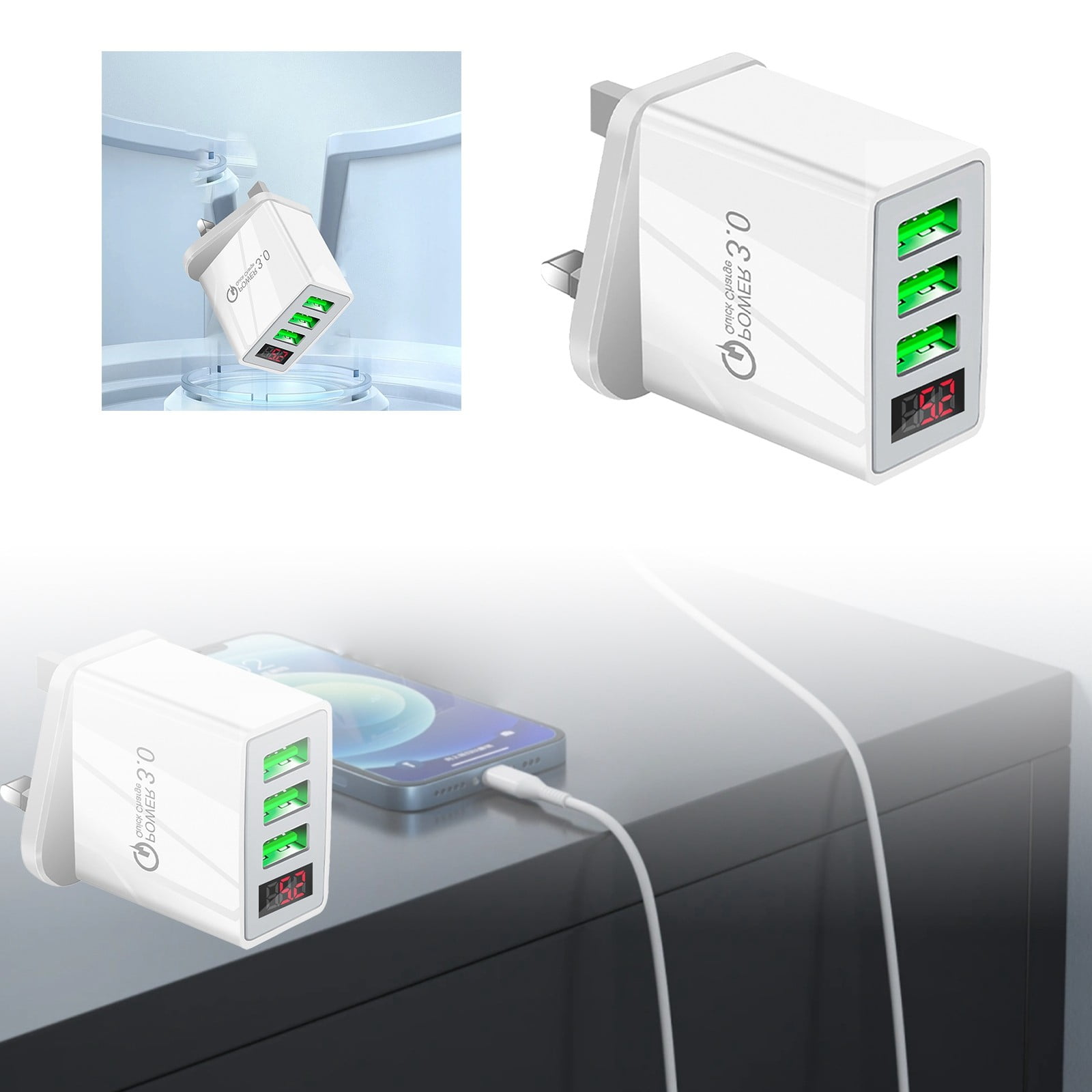 5V 31A Fast Charger USB Port Adapter with Smart Digital Display for ...