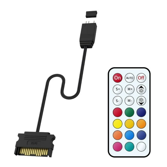 5V 3Pin ARGB to SATA 15Pin Power Adapter with Remote Control for PC Custom Lighting Effects